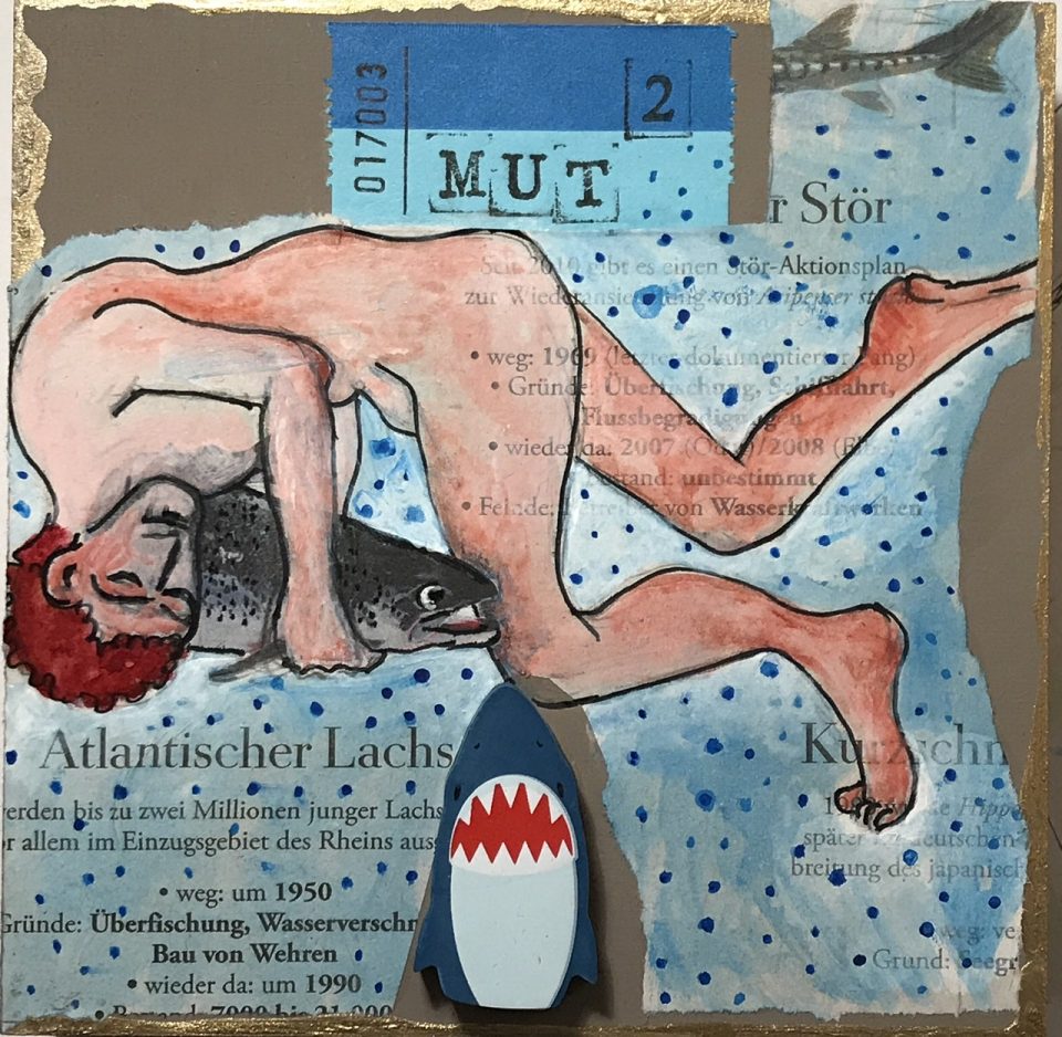 MutHoch2Runde2 No 9 – Kooperationskunst Kleiber/Leitow, 15 x 15 cm, MDF, Collage, Assemblage