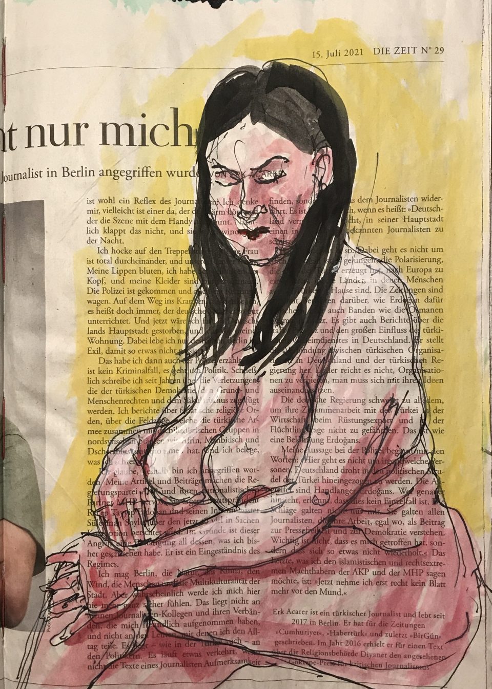 Nur mich – (Dezember) Weiblicher Akt auf Zeitung, 28 x 20 cm