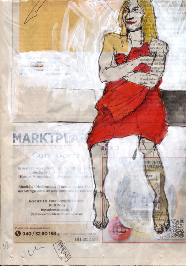 Skizze auf Zeitungspapier der ZEIT Gertrud (Leistikow)
