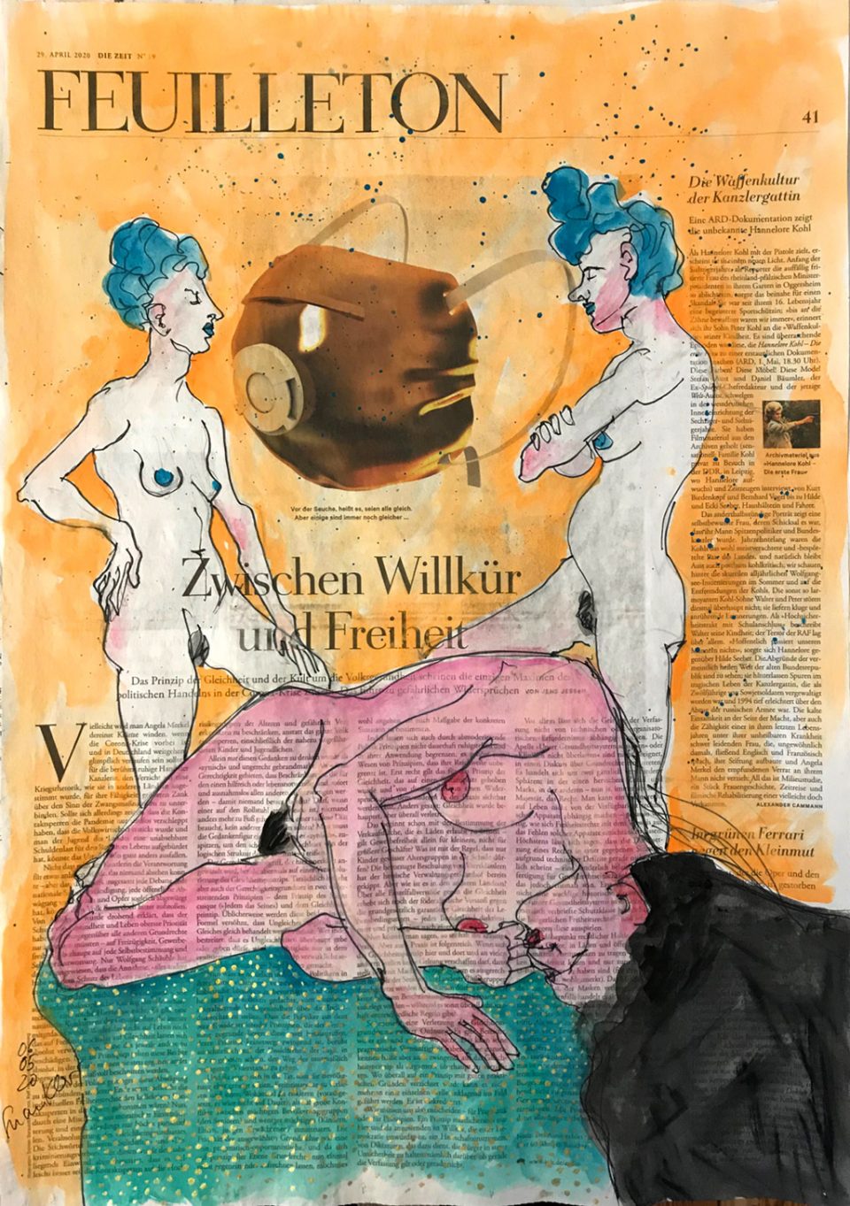 Zwischen Willkür und Freiheit – Figürliche Illustration auf ganzer Zeitungsseite