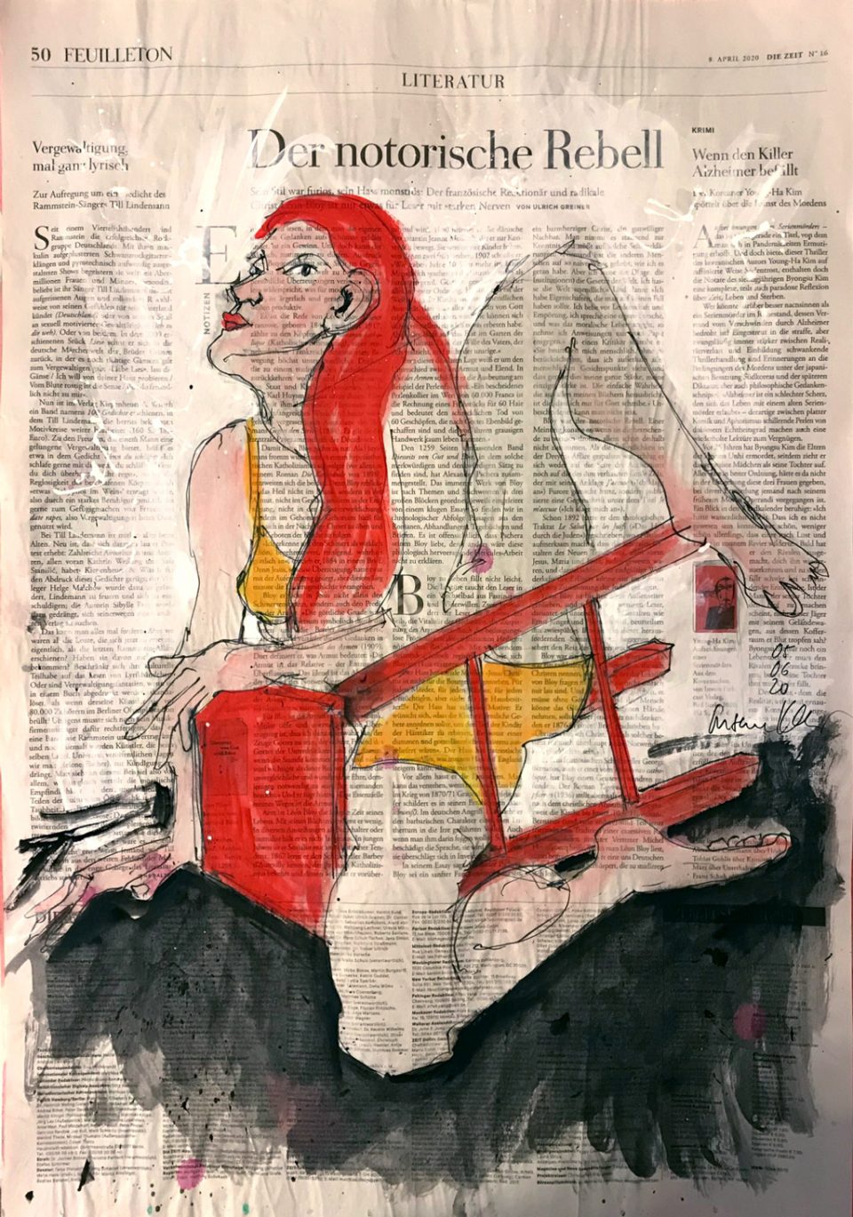 Der notorische Rebell – Figüerliche Illustration auf ganzer Zeitungsseite.