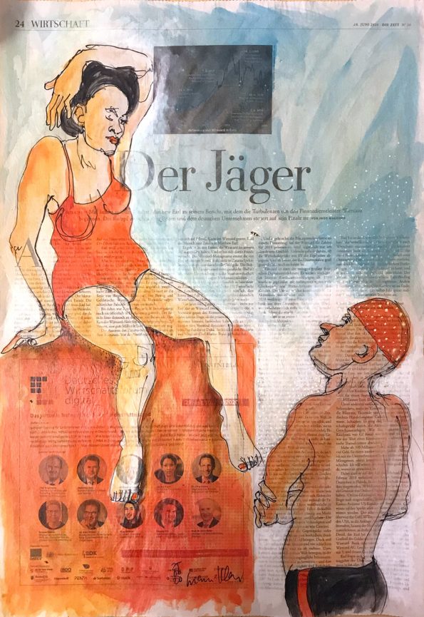 Der Jäger – Figürliche Illustration auf ganzer Zeitungsseite.