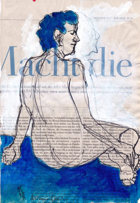 Macht – Figürliche Zeichnung auf Zeitung, 20 x 28 cm