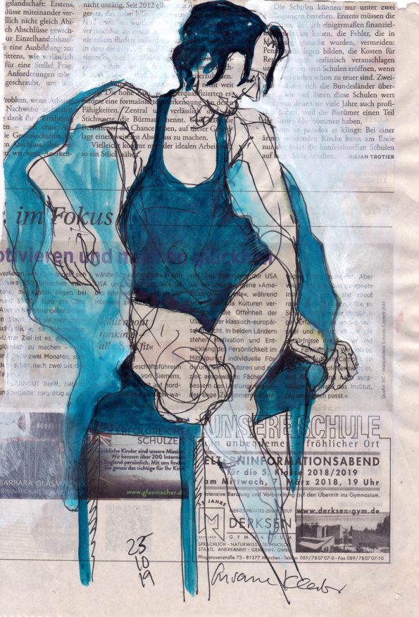 Im Fokus – Figürliche Zeichnung auf Zeitung, 20 x 28 cm