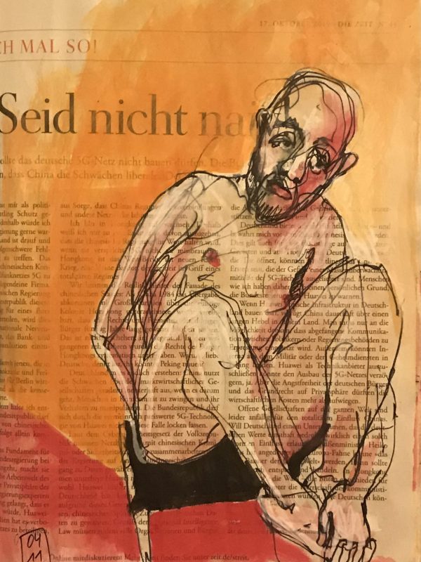 Daryl – Figürlicher Akt auf Zeitung, 20 x 28 cm.