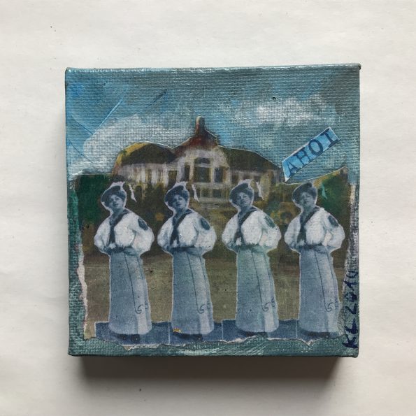 Oldie Ahoi Quartett, blau, Collage, Acryl auf Leinwand 10 x 10cm, 30 €