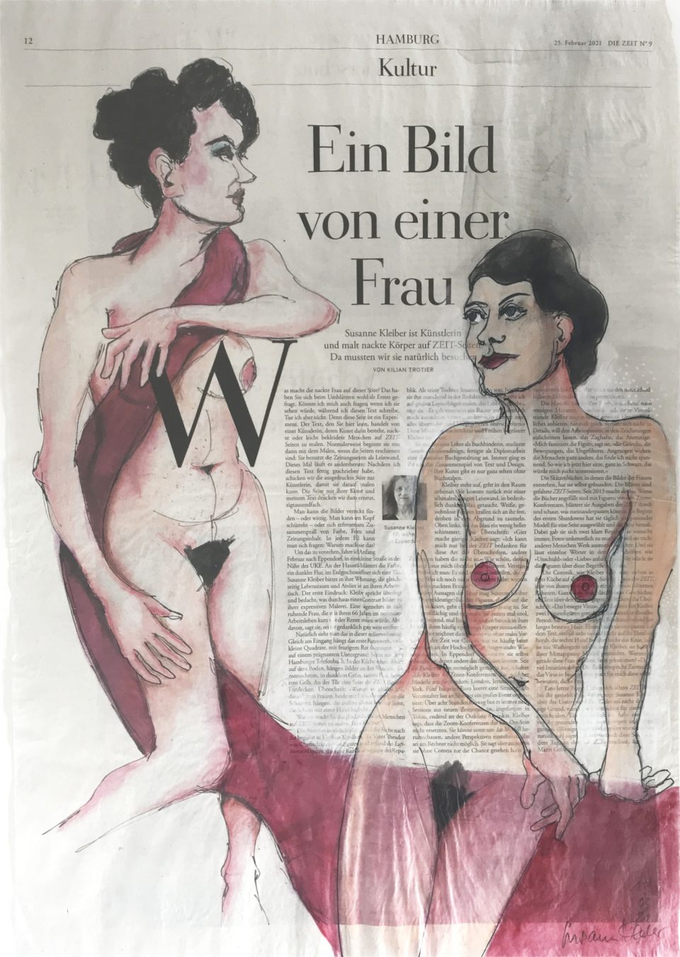 Ein Bild von einer Frau (3) – Figürliche Illustration zum Thema Corona auf ganzer Zeitungsseite