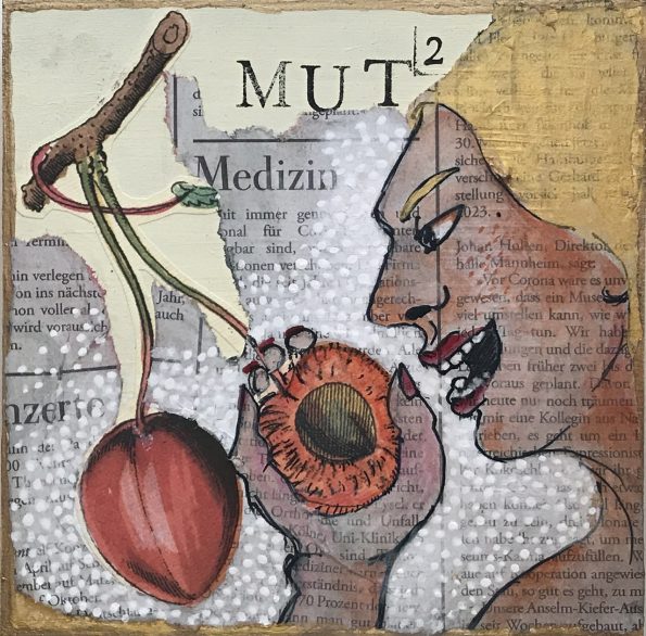 MutHoch2Runde2 No 4 – Kooperationskunst Kleiber/Leitow, 15 x 15 cm, MDF, Collage, Assemblage