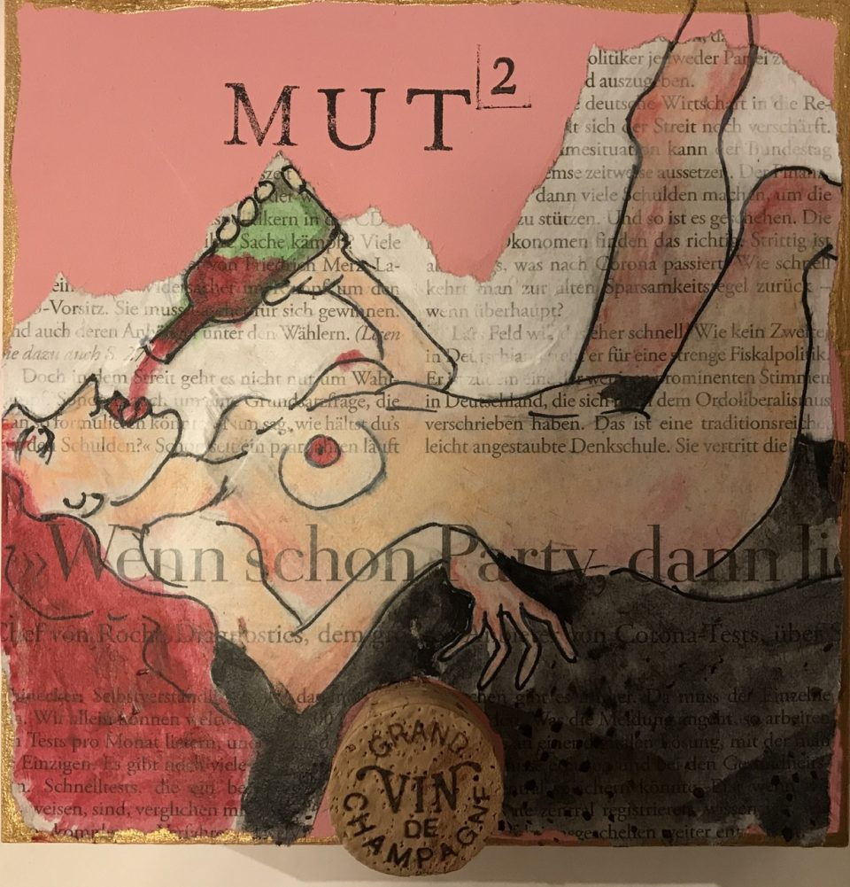 MutHoch2 No 12 – Kooperationskunst Kleiber/Leitow, 15 x 15 cm, MDF, Collage, Assemblage
