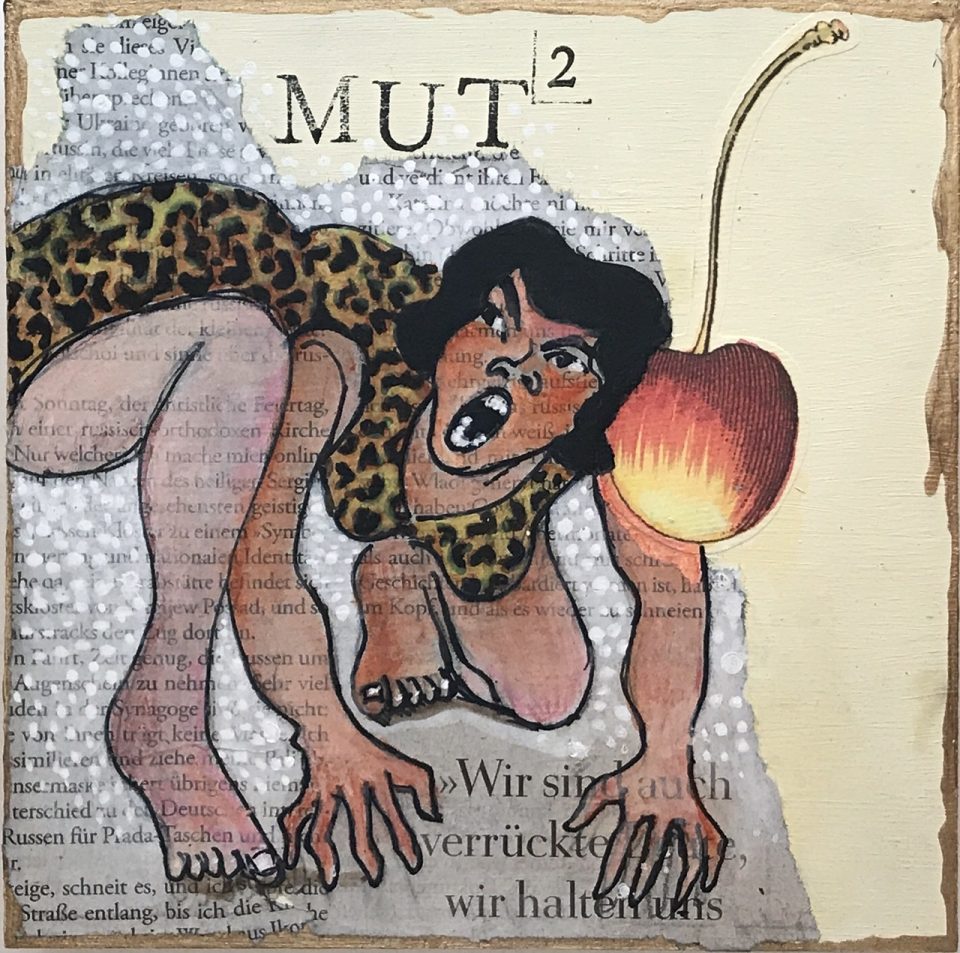 MutHoch2Runde2 No 3 – Kooperationskunst Kleiber/Leitow, 15 x 15 cm, MDF, Collage, Assemblage