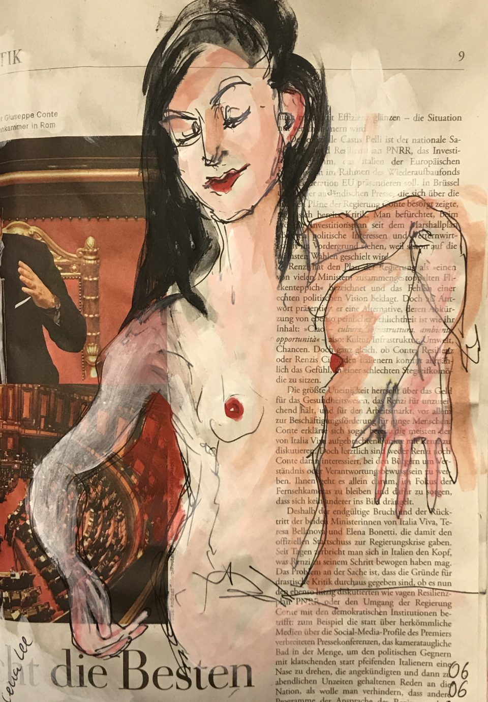 Die Besten – (Juni) weiblicher Akt auf Zeitung, 28 x 20 cm