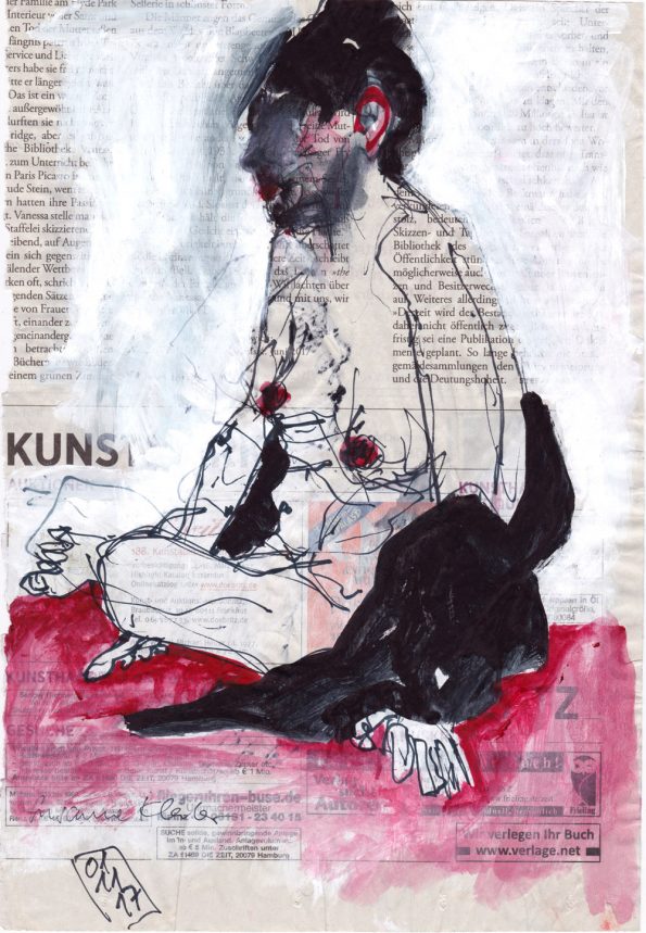 Kunst – figürliche Illustration auf Zeitung zum Thema "Tanz auf dem Vulkan"