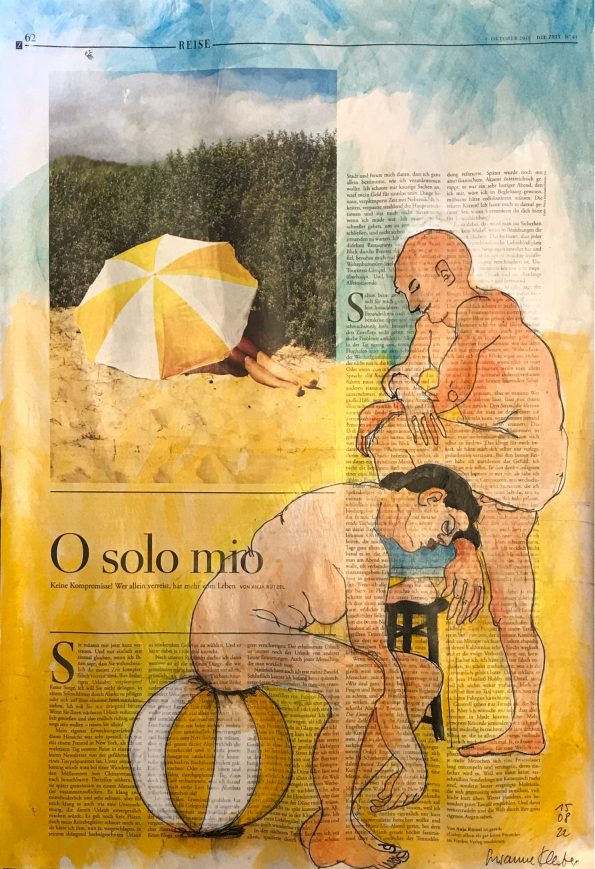 O solo mio – figürliche illustration auf ganzer zeitungsseite, 56 x 40 cm