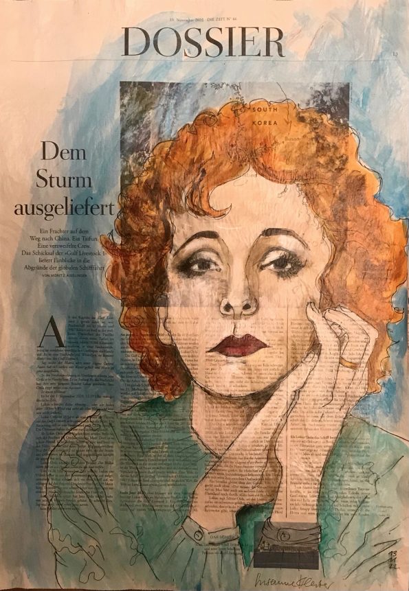 Dem Sturm ausgeliefert (Zarah L.), Porträt von Zarah Leander auf ganzer Zeitungsseite, 56 x 40 cm