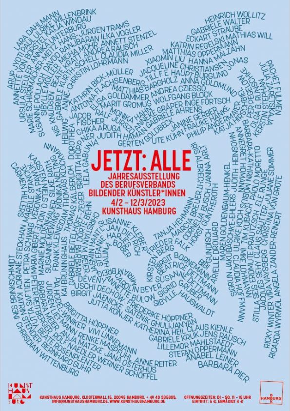 Ausstellungsflyer für die Jahresausstellung des BBK "Jetzt: Alle" im Kunsthaus Hamburg.