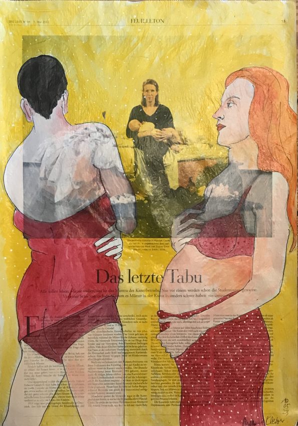 Das letzte Tabu – zweimal weibliche Figur, rechts Profil, schwanger, auf ganzer Zeitungsseite 56 x 40 cm mit Überschrift "Die reine Leere"