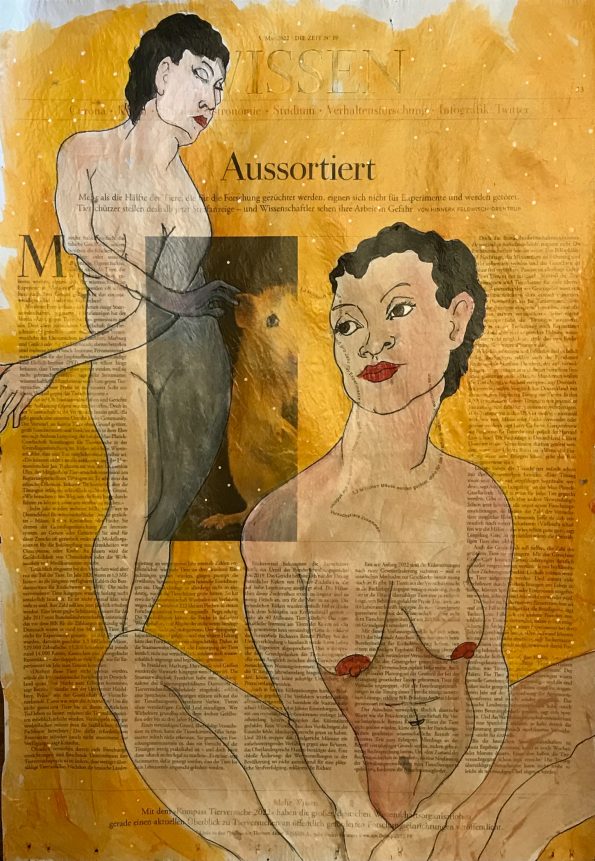 (M)Aussortiert – zweimal weiblicher Akt, auf ganzer Zeitungsseite 56 x 40 cm mit Überschrift "Aussortiert"