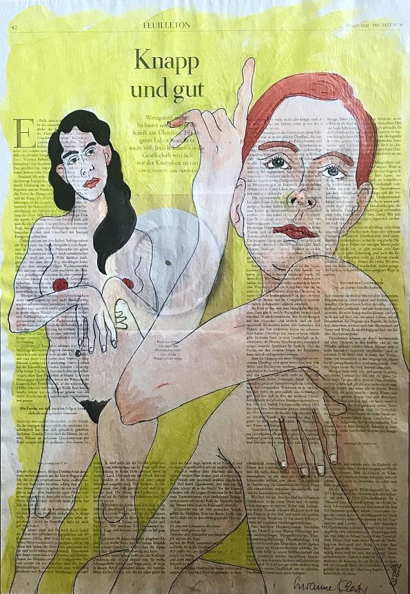 Knapp und gut – zweimal weiblicher Akt, auf ganzer Zeitungsseite 56 x 40 cm mit Überschrift "Knapp und gut"