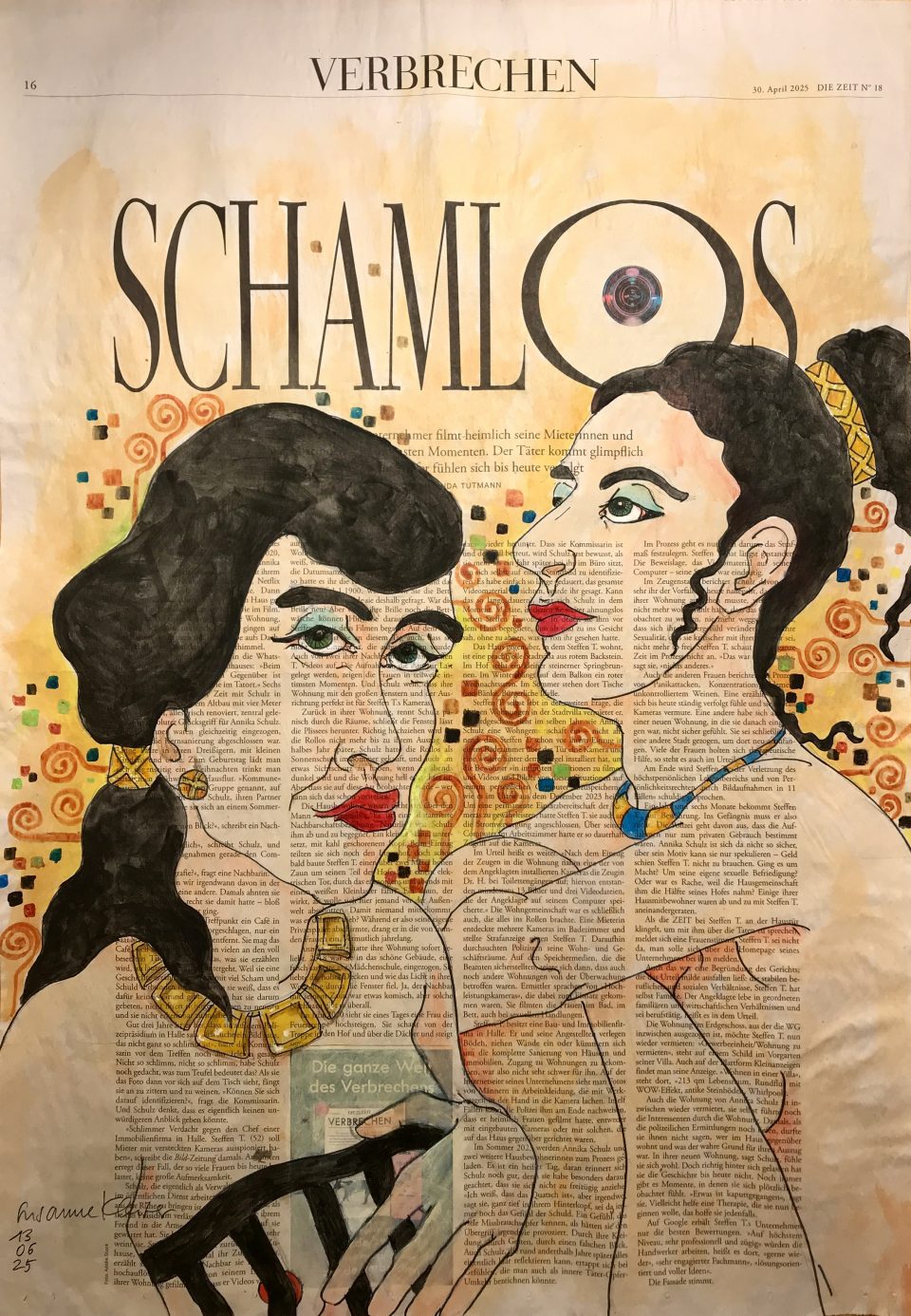 Schamlos – figürliche Illustration auf ganzer Zeitungsseite