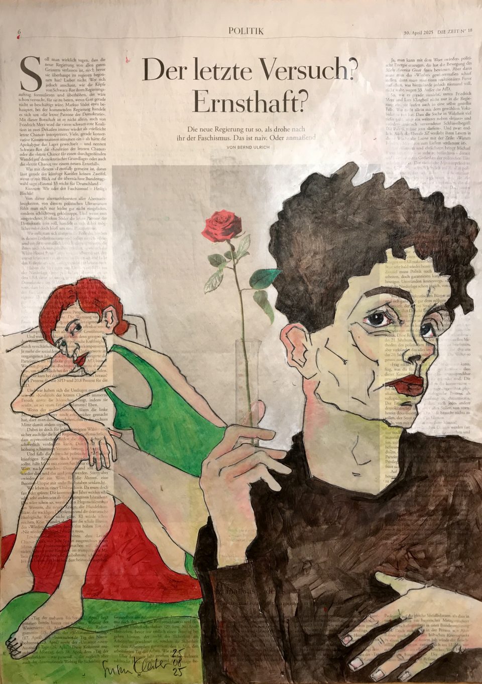 Der letzte Versuch? Ernsthaft? – figürliche Illustration auf ganzer Zeitungsseite