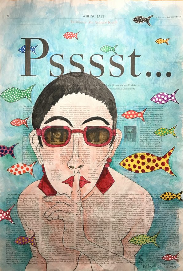 Psst… Porträt von weiblichem Akt auf ganzer Zeitungsseite mit Text Psssst…