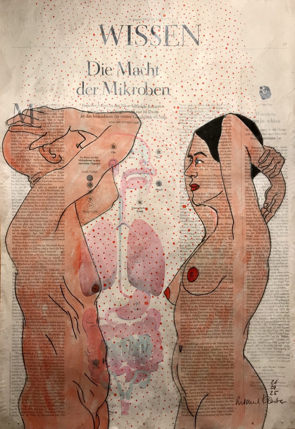 Die Macht der Mikroben – figürliche Illustration auf ganzer Zeitungsseite