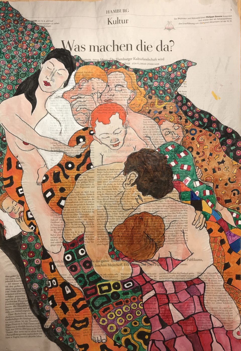 Was machen die da? – figürliche Illustration auf ganzer Zeitungsseite