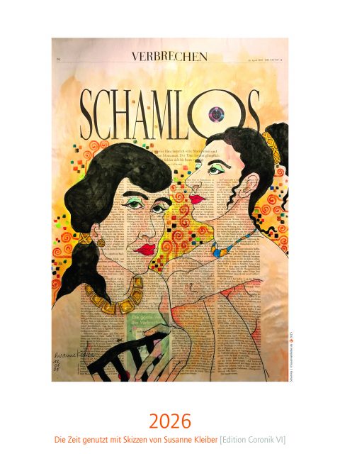 titelblatt des Kalenders 2026 mit figürlicher Illustration auf ganzer Zeitungsseite