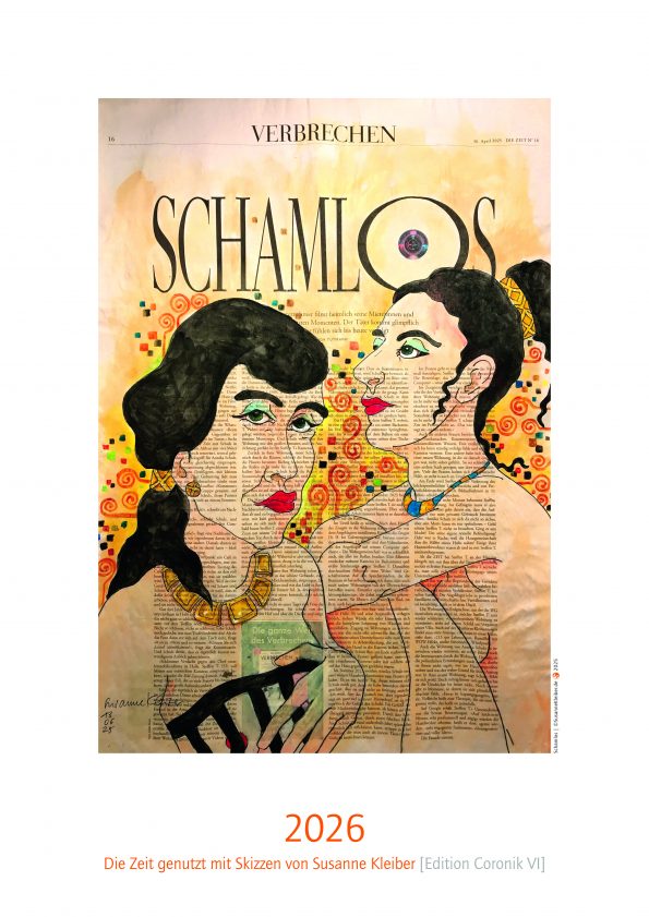 titelblatt des Kalenders 2026 mit figürlicher Illustration auf ganzer Zeitungsseite