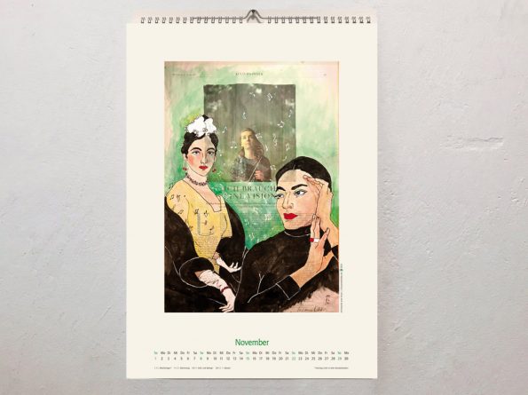 Kalenderbild November mit figürlicher Illustration auf ganzer Zeitungsseite