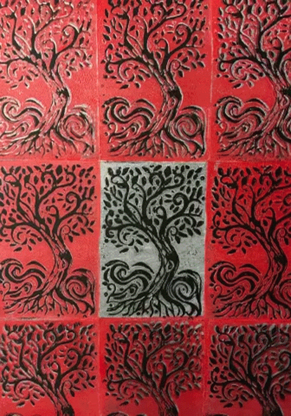 Druck-Beispiele aus dem VHS-Kurs Musterdrucke und Geschenkpapiere