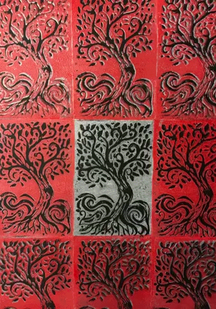 Druck-Beispiele aus dem VHS-Kurs Musterdrucke und Geschenkpapiere