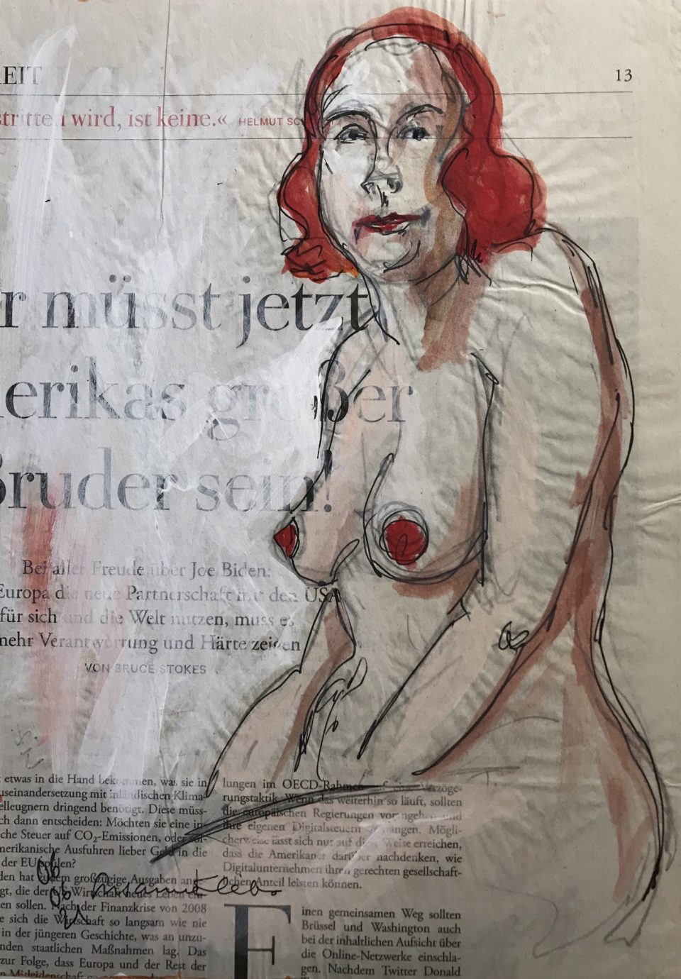 Weiblicher Akt auf Zeitung mit Text "Jetzt"