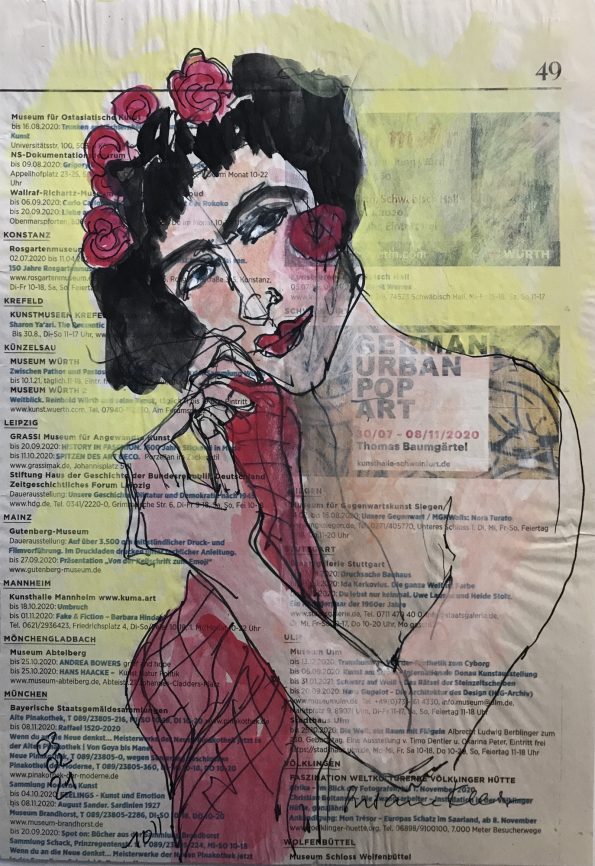 Weiblicher Akt auf Zeitung mit Text "German Urban Pop Art"