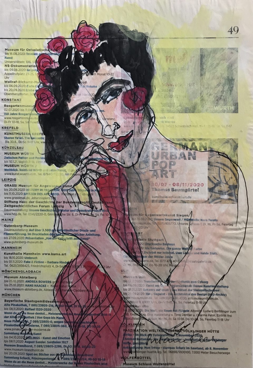 Weiblicher Akt auf Zeitung mit Text "German Urban Pop Art"