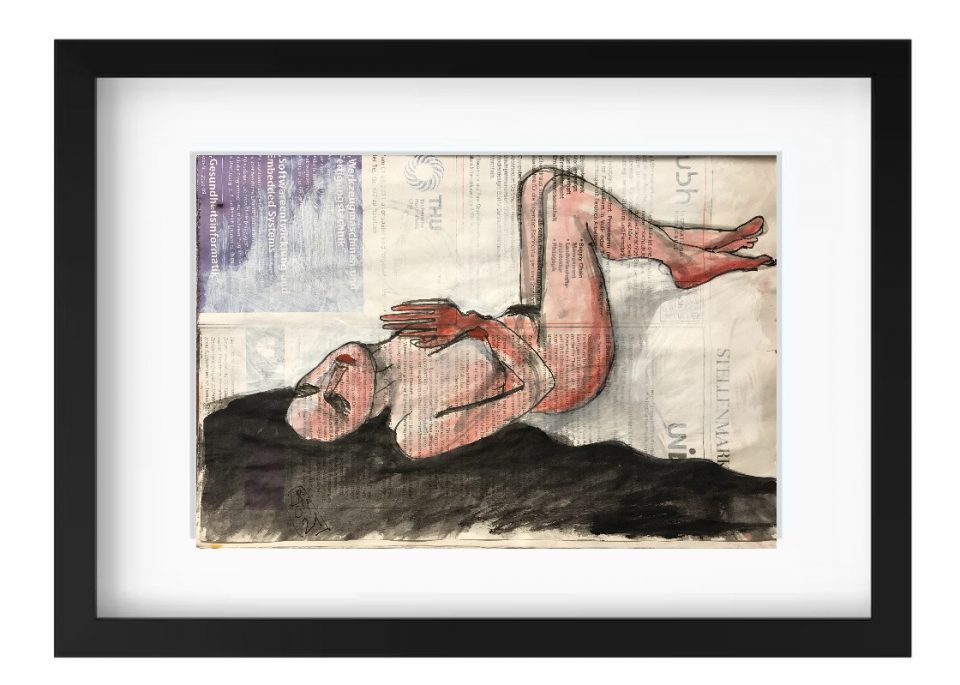 Liegender weiblicher Akt auf Zeitung