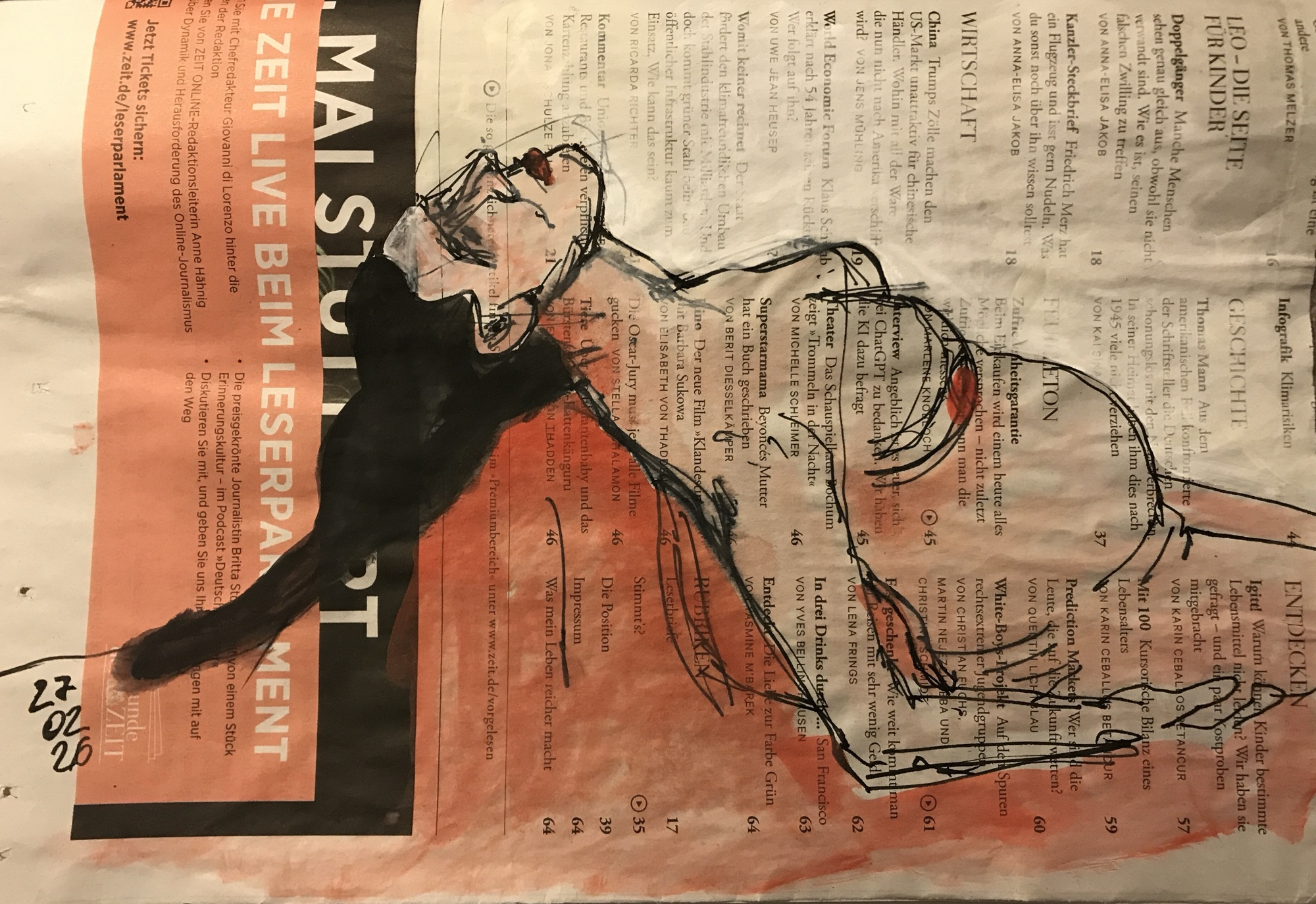 Liegender weiblicher Akt auf Zeitung