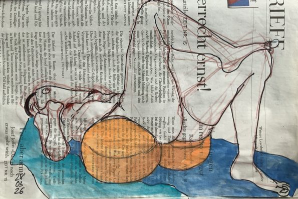 Liegender weiblicher Akt auf Zeitung