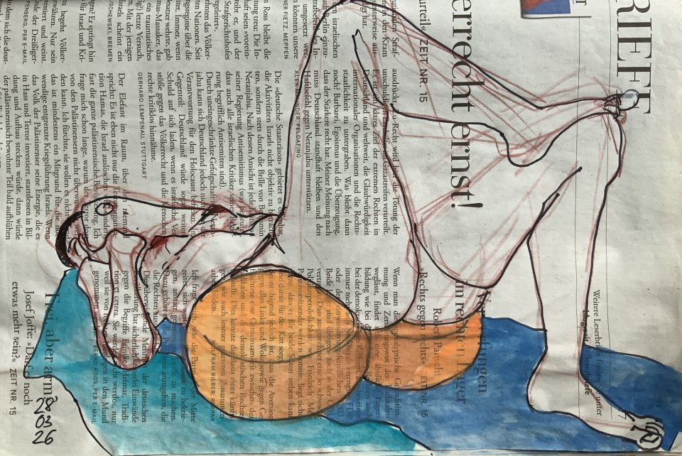 Liegender weiblicher Akt auf Zeitung