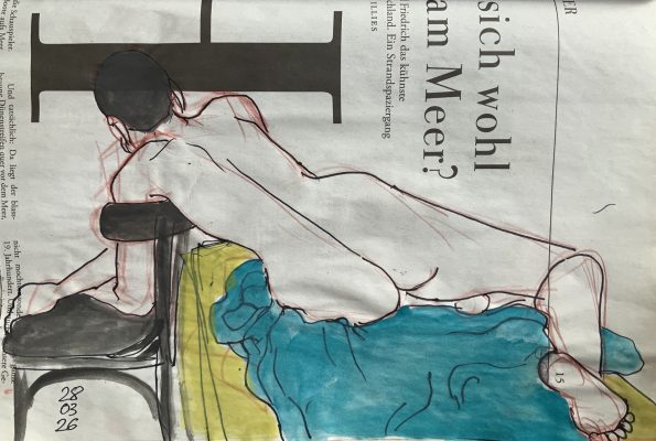 Liegender weiblicher Akt auf Zeitung