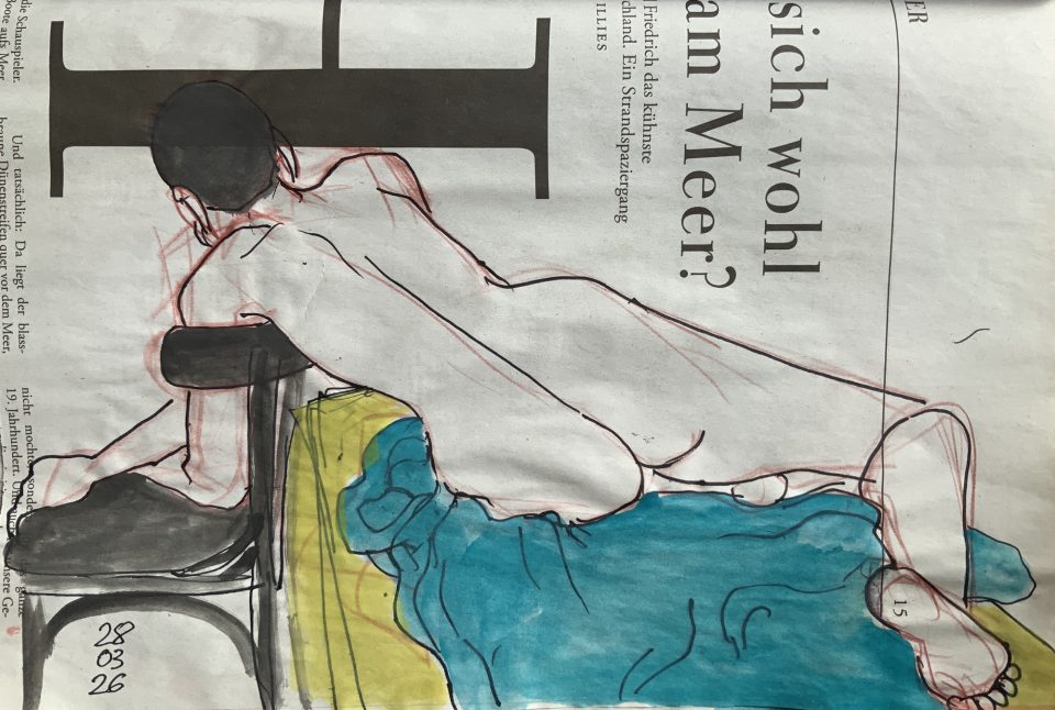 Liegender weiblicher Akt auf Zeitung