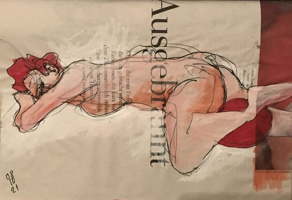 Liegender weiblicher Akt auf Zeitung