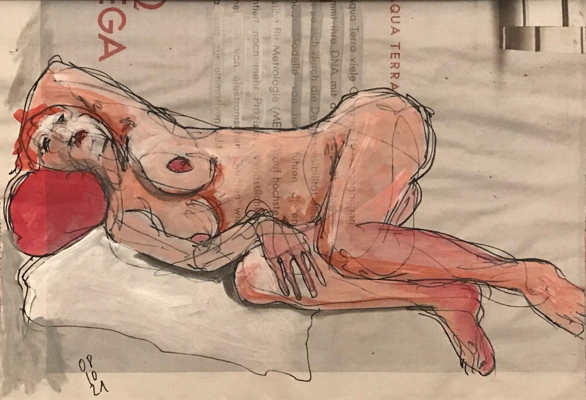 Liegender weiblicher Akt auf Zeitung