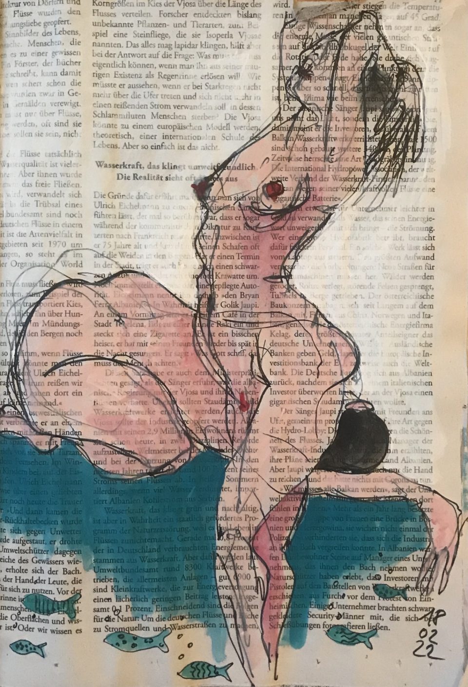 Zweimal weiblicher Akt auf Zeitung