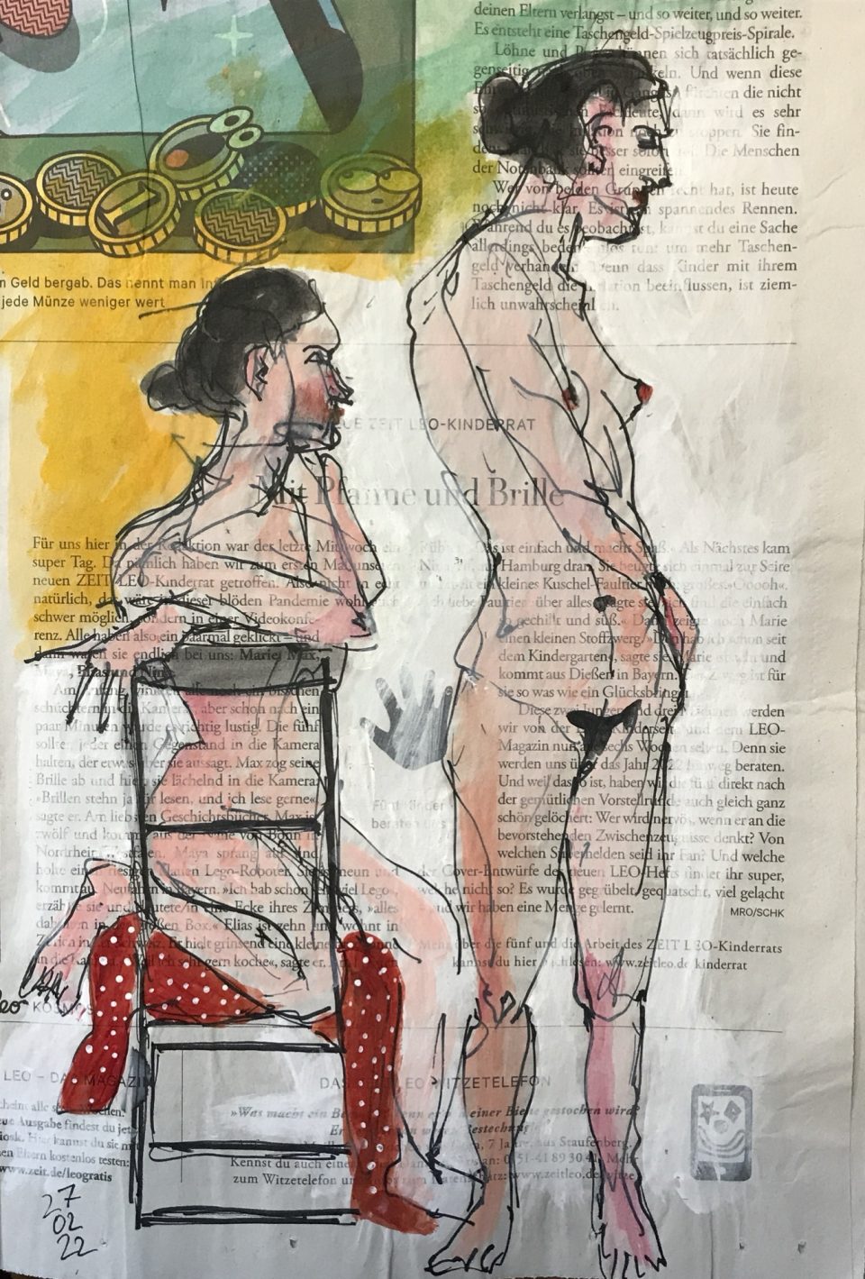 Zweimal weiblicher Akt auf Zeitung