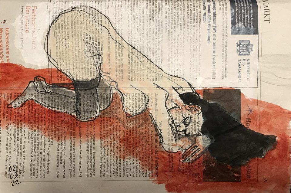 Liegender weiblicher Akt auf Zeitung